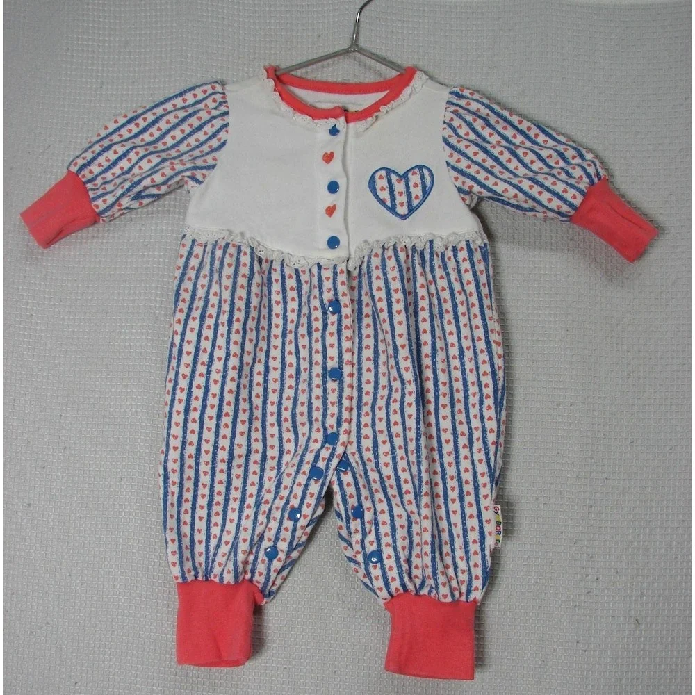 Vintage Gymboree Rainbow Tag Blue Pink Heart One Piece Romper Layette Jumper
